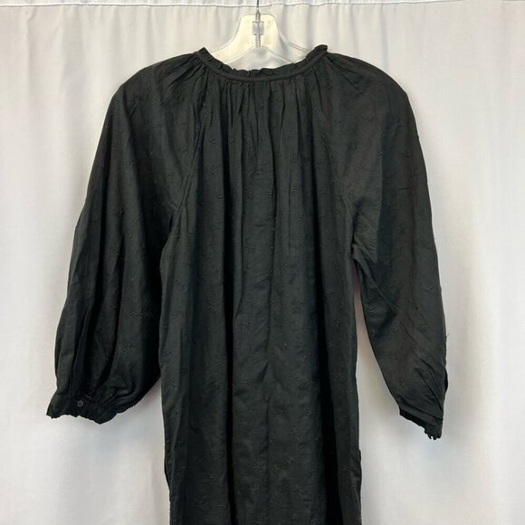 Old Navy Button Up Shift Dress Black Ruffle Jewel Neck 3/4 Sleeve S Tall New - Picture 3 of 12